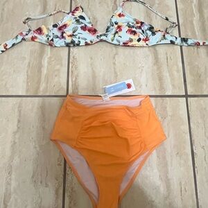 CUPSHE Orange and Floral Bikini Size M. Never worn.